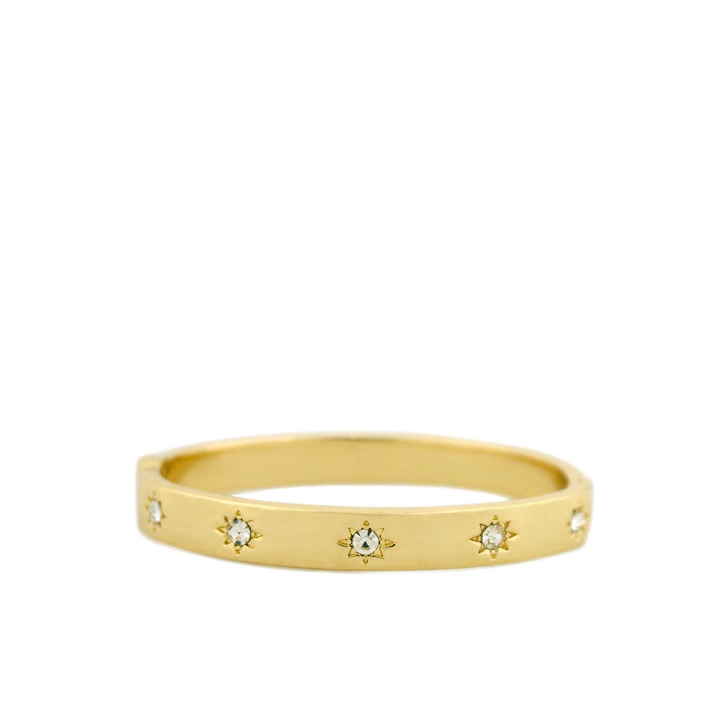Crystal Starburst Hinged Bangle Gold Clear