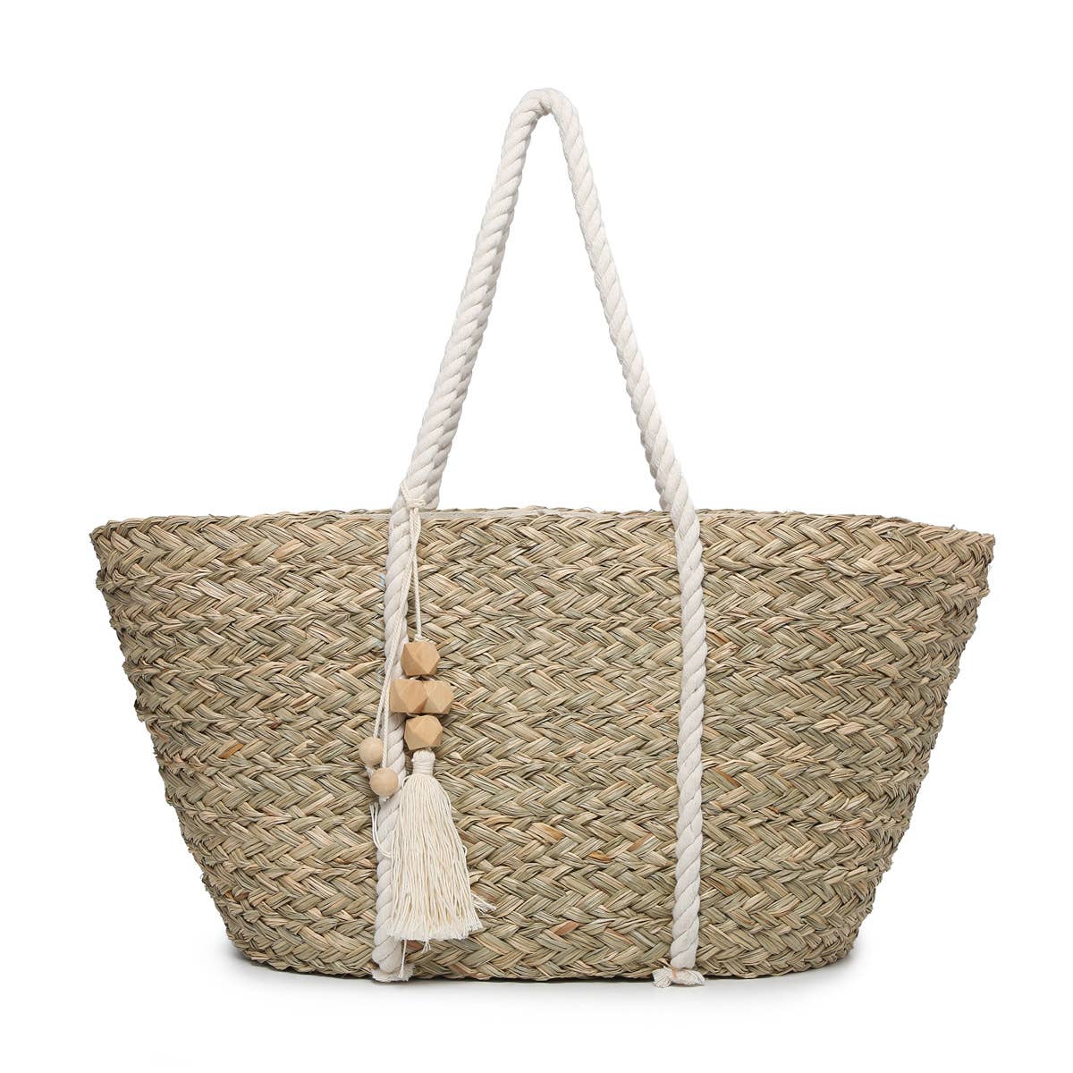 Tinsley Seagrass Tote w/ Rope Handles and Wood Tassel