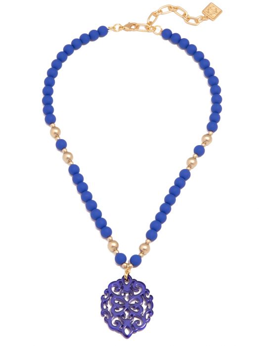 Damask Pendant Beaded Necklace