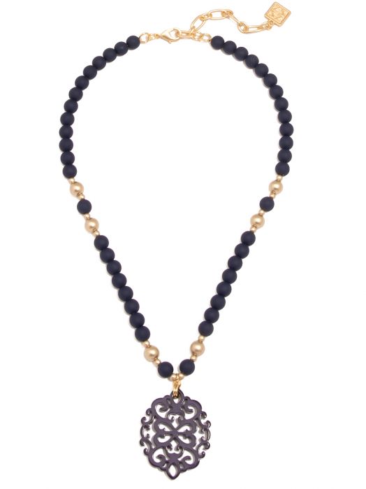 Damask Pendant Beaded Necklace