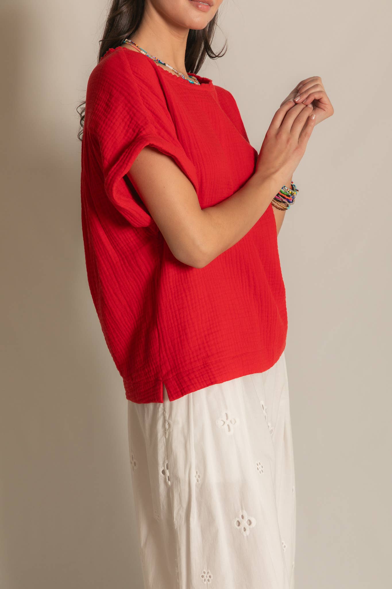 Cotton Gauze Capped Sleeve Top