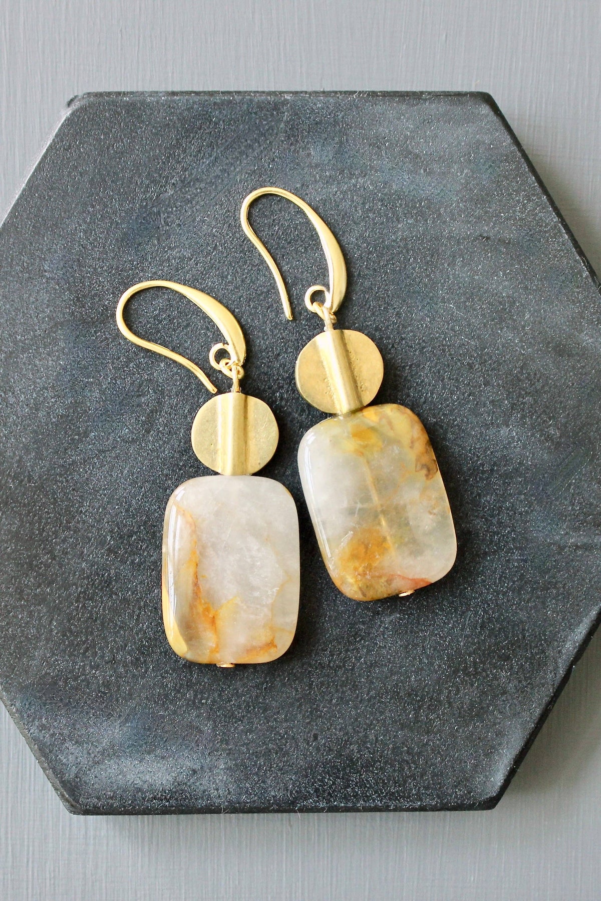 Agate and Brass Earrings
