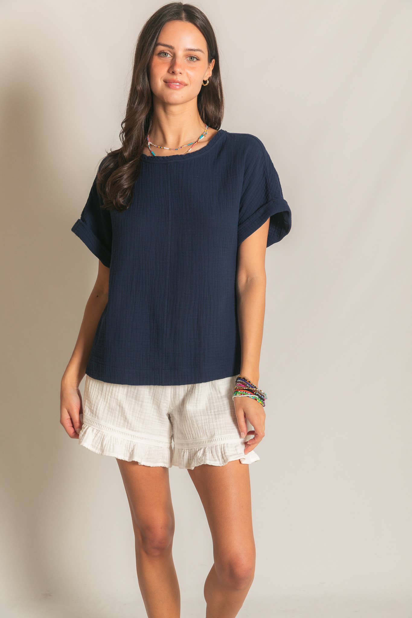 Cotton Gauze Capped Sleeve Top