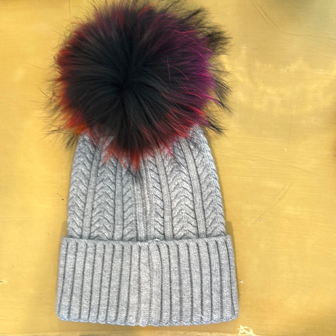 Cashmere and Silk Hat with Fox Fur Pom