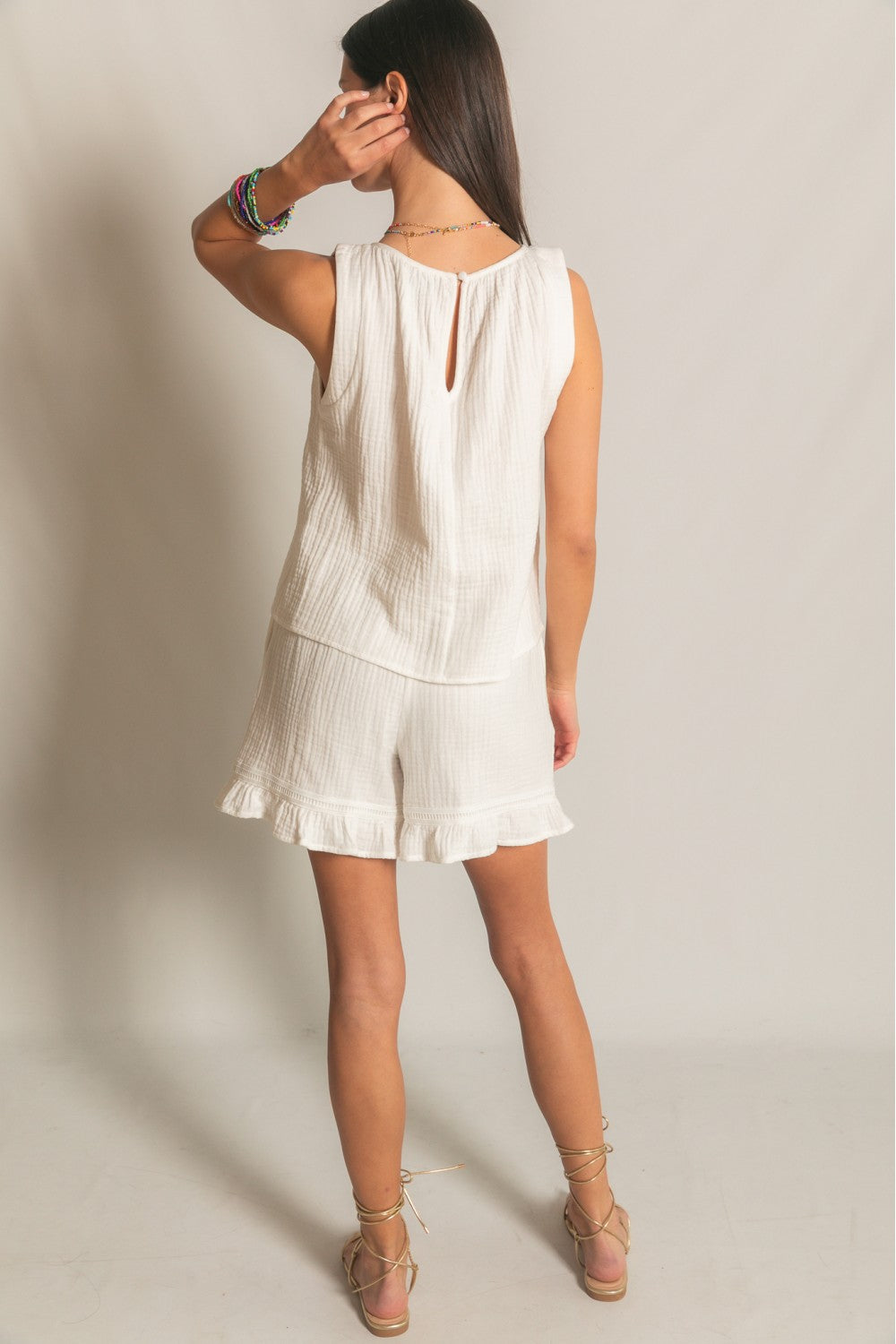 Sleeveless White Gauze Top