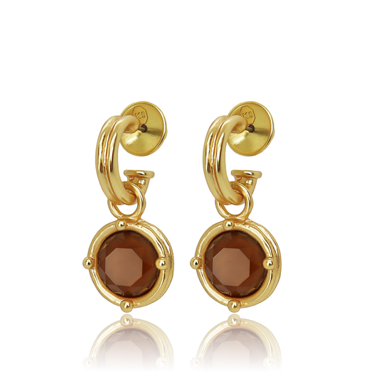 Double-Rim Mocha Charm Hoop Earrings