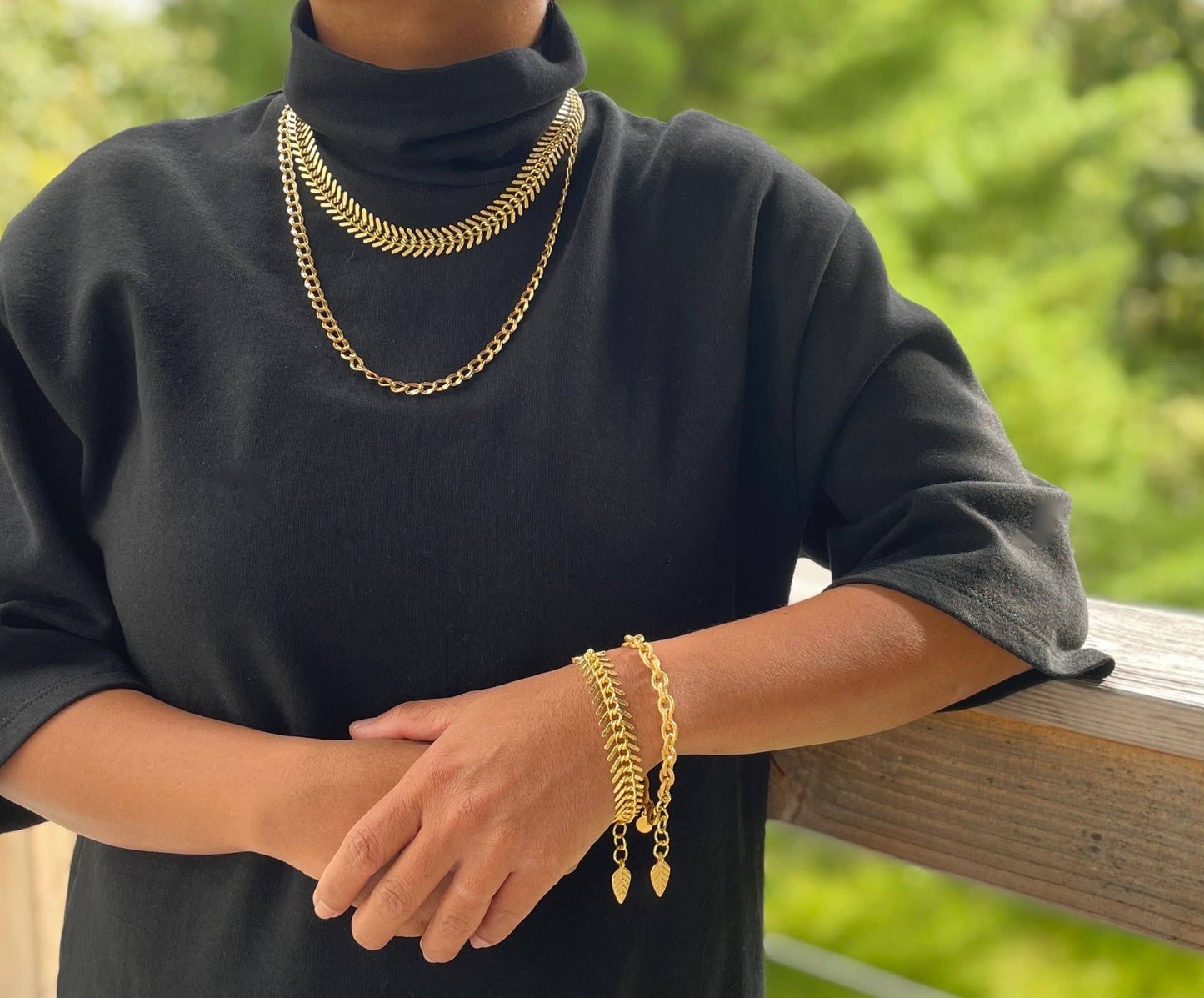 Gold Chain Fish Bone Necklace