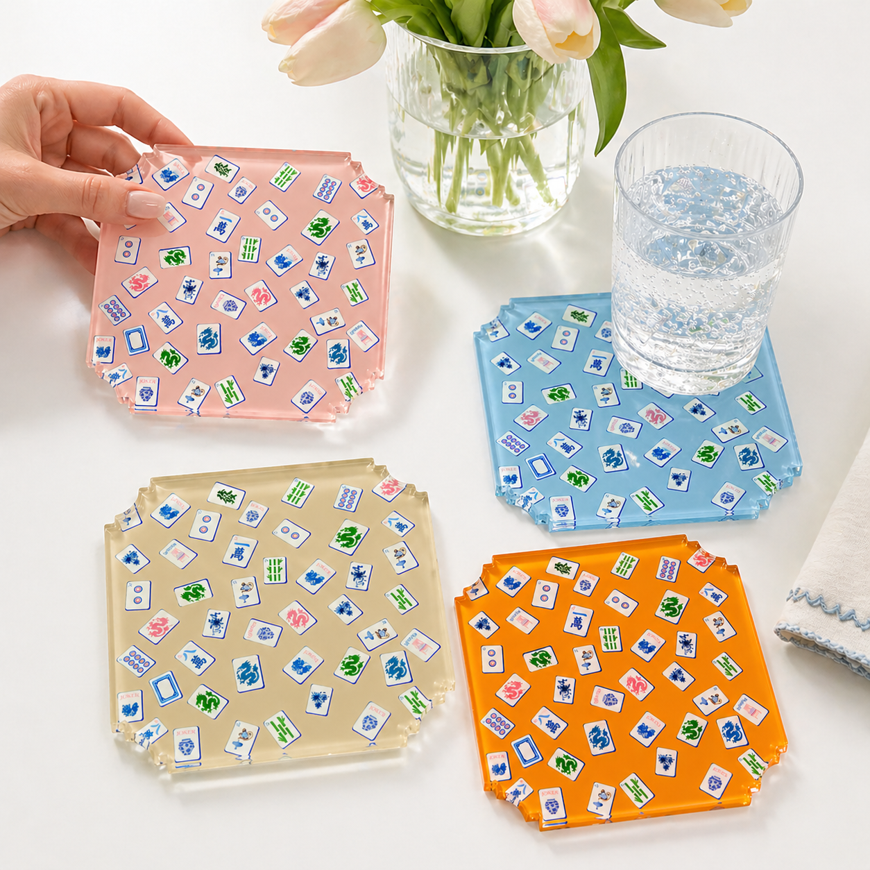 Boxed Coaster Set, Preppy Mahjong