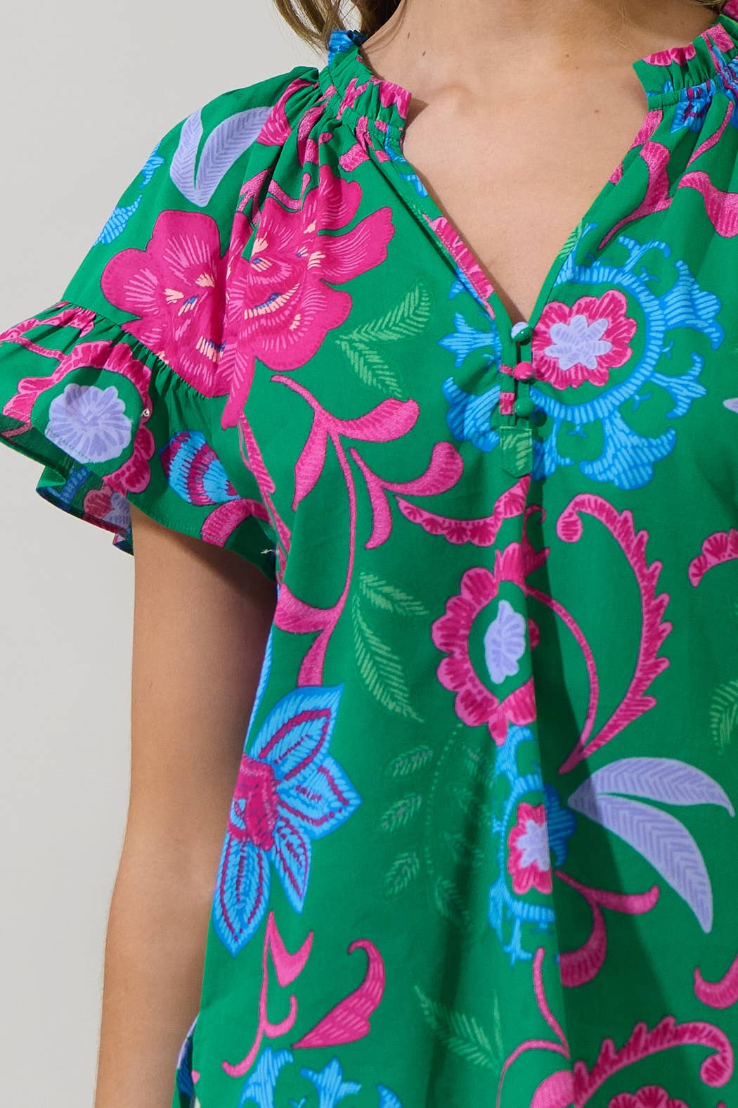 Cabina Floral Macy Ruffle Top