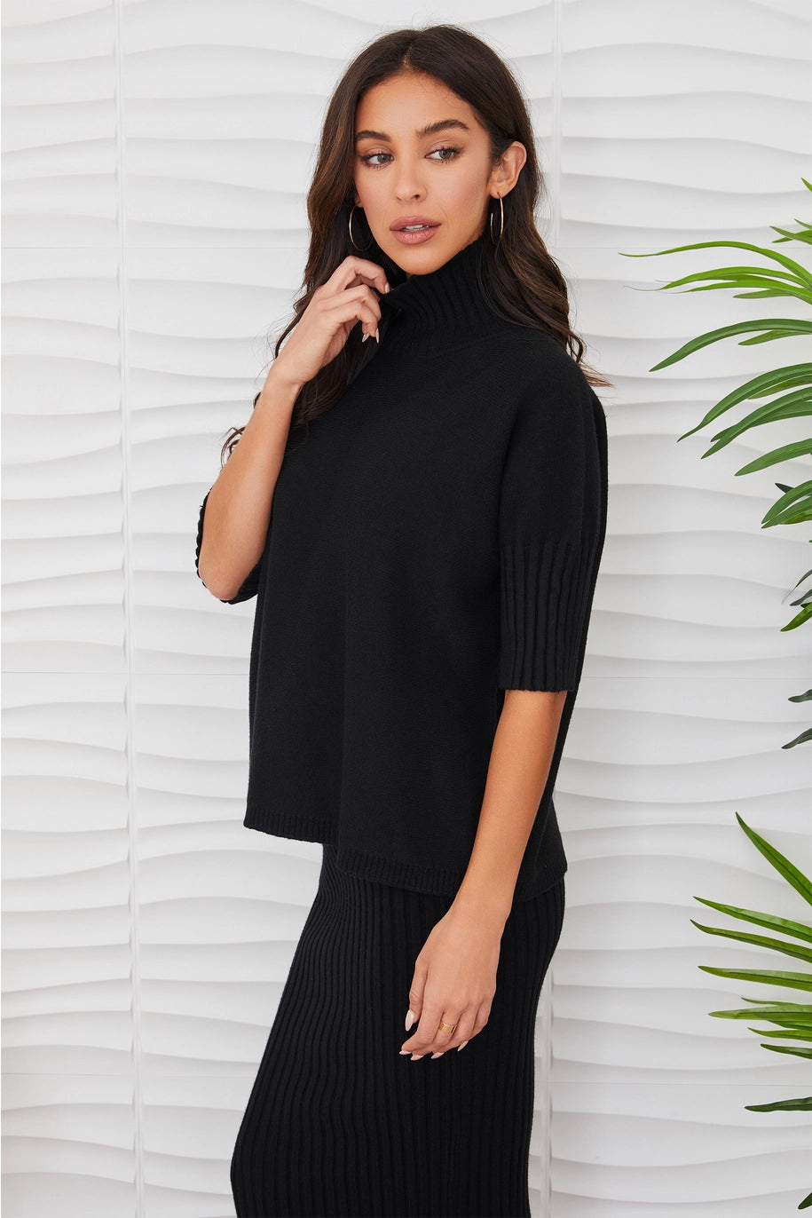 Rib Contrast Short Sleeve Knit Top