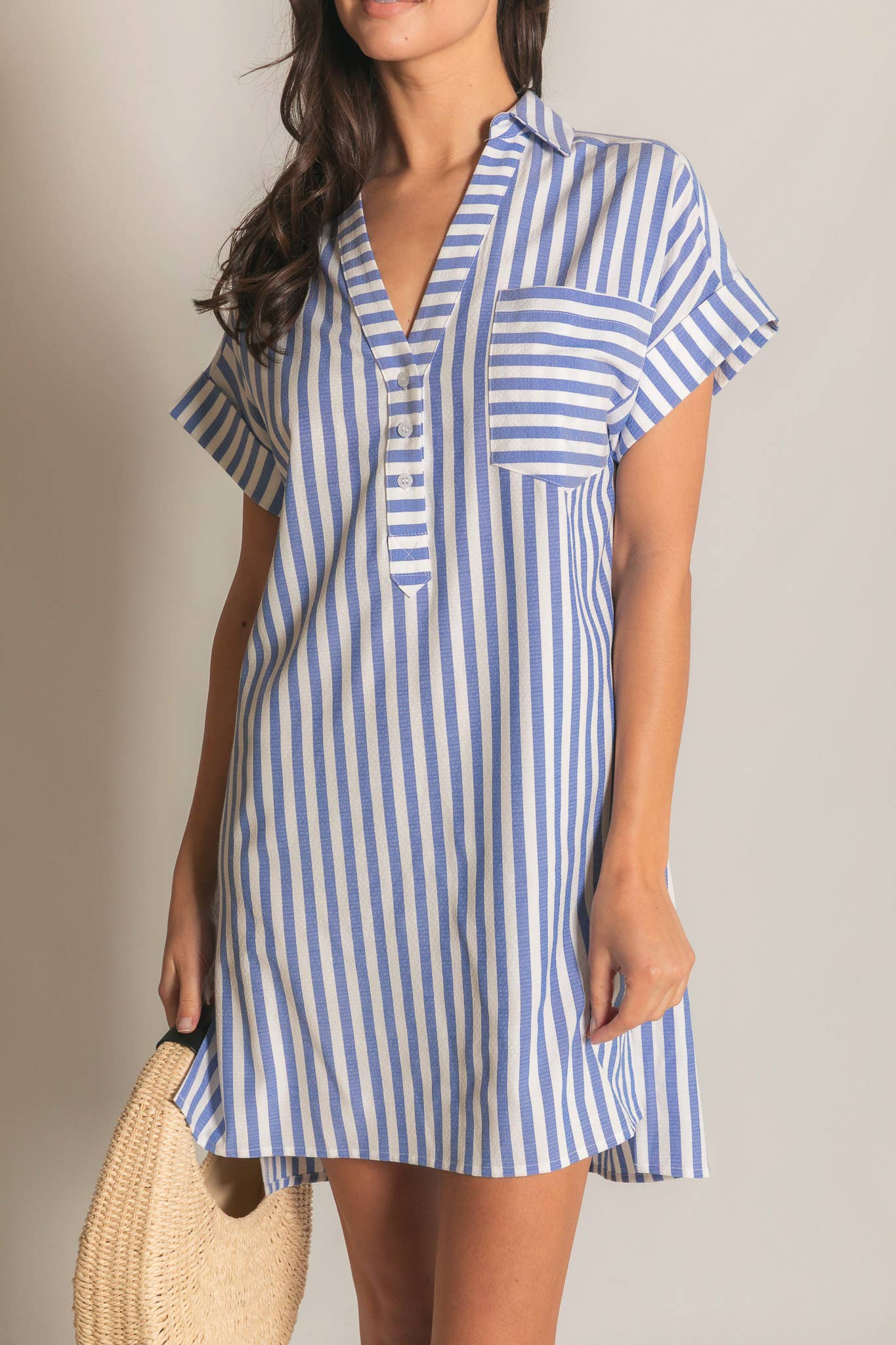 Stripe Short Sleeve Shirt Mini Dress