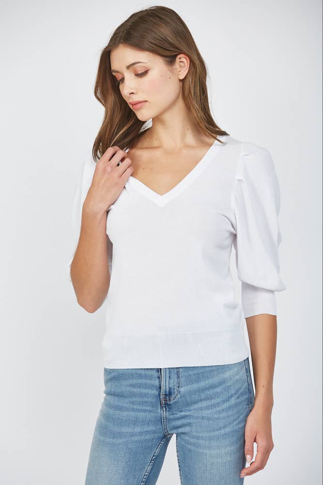 Puff Sleeve V Neck Sweater