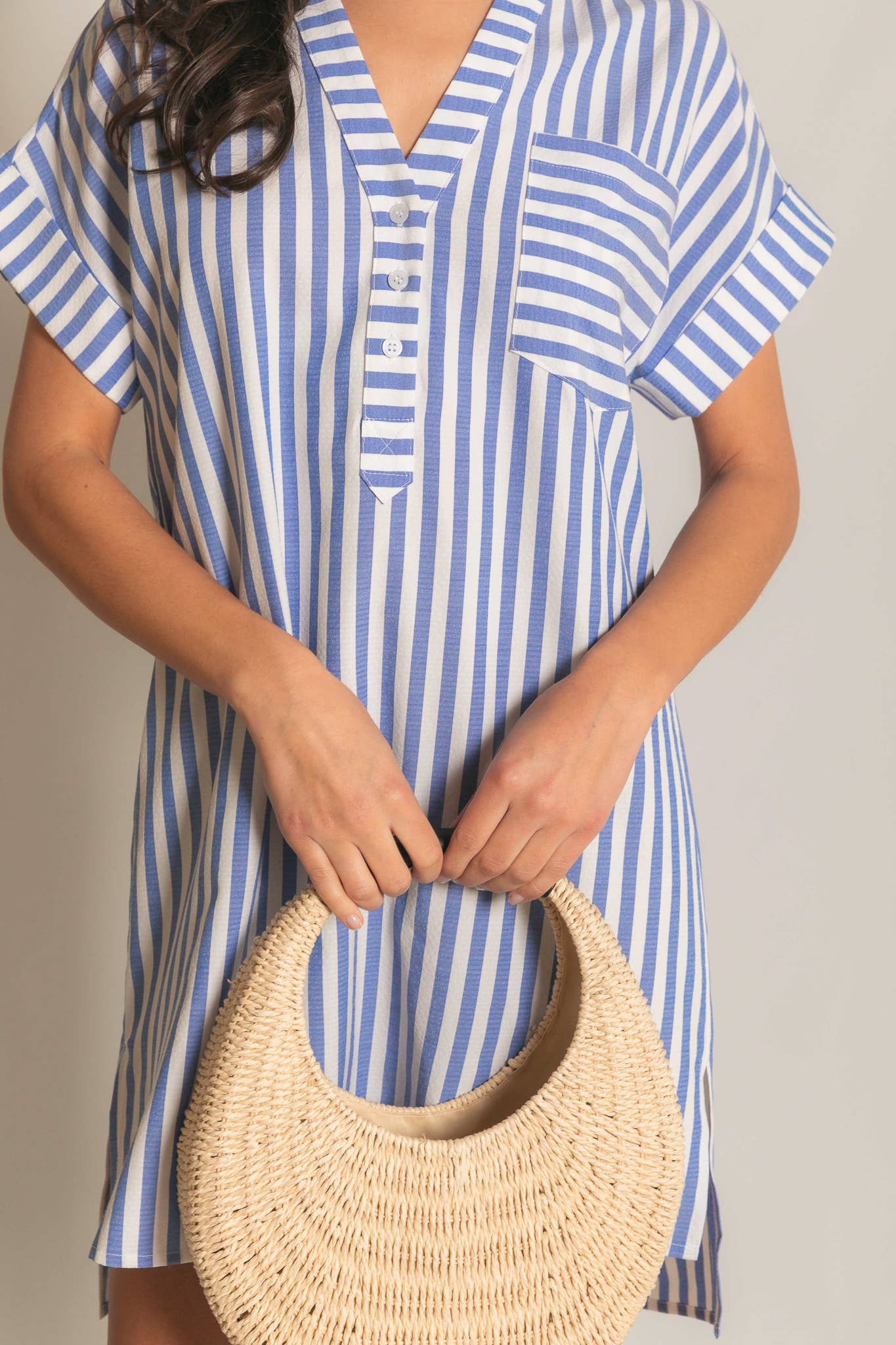 Stripe Short Sleeve Shirt Mini Dress