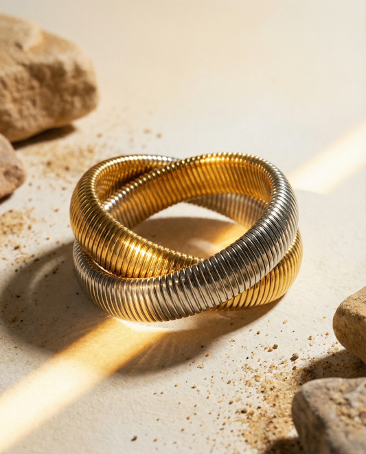 Twisted spiral two-tone bracelet