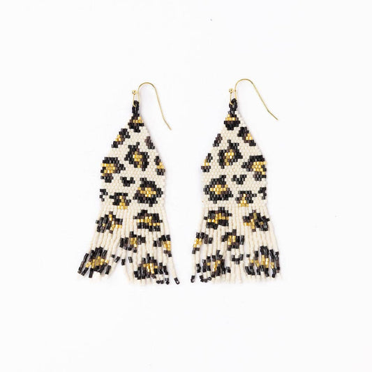 Delilah Cheetah Print Beaded Fringe Earrings
