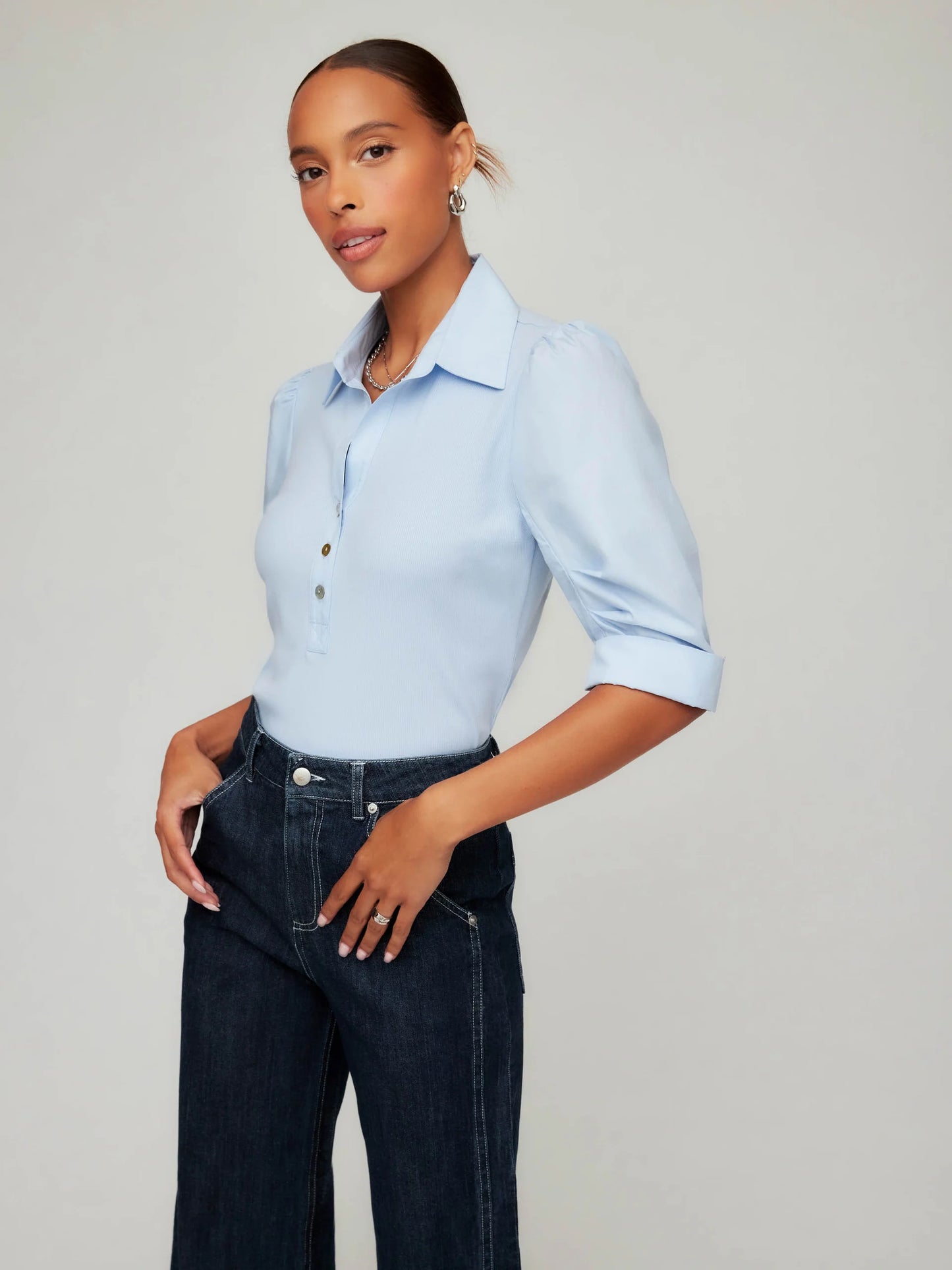 Camden Contrast Pleat Sleeve Henley Top