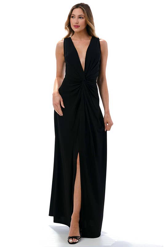 Plunging Neckline Twisted Front Maxi Dress