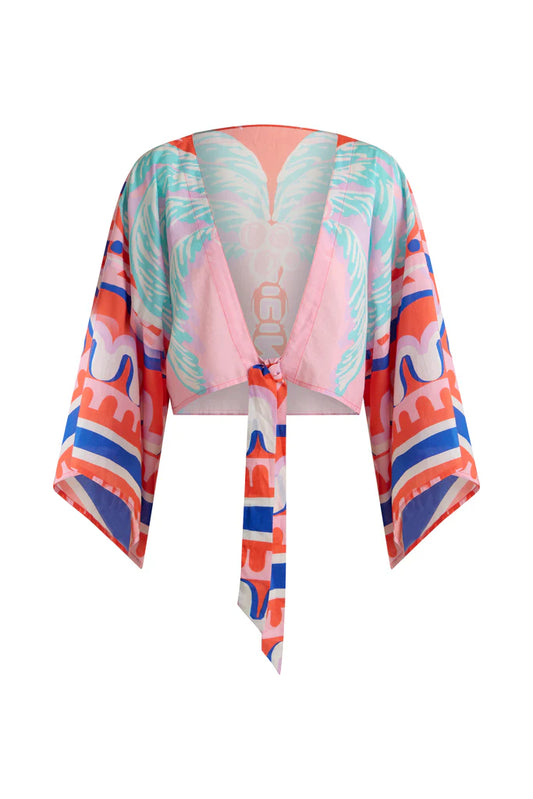 Tie Front Palm Kimono Top
