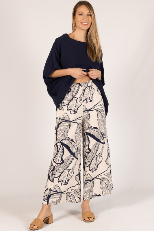 Leaf Printed Gauze Pants