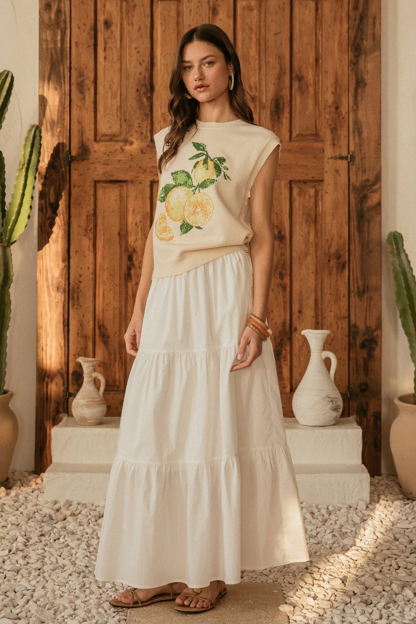 Lemon Intarsia Knit Sweater Top