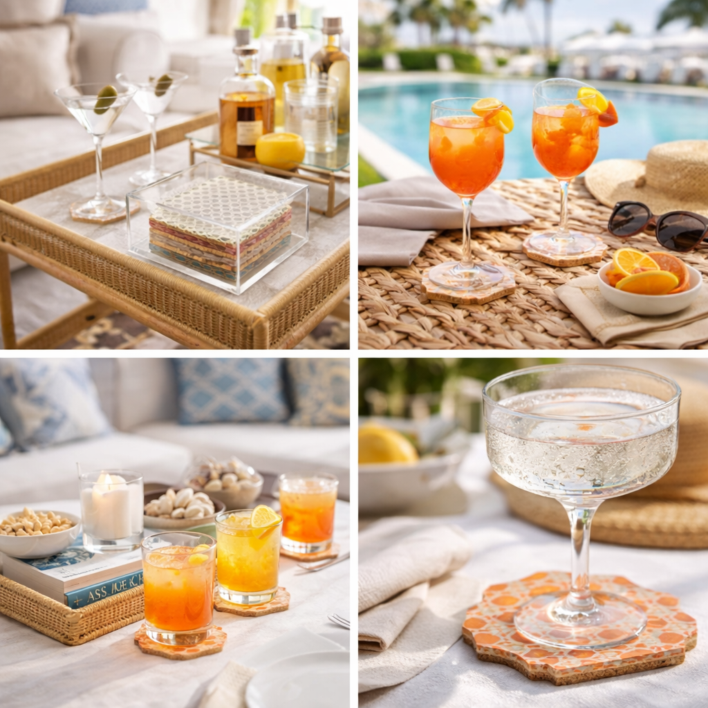 Boxed Coaster Set, Rattan