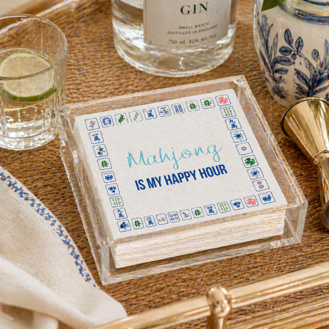Linen-Feel Cocktail Napkins, Mahjong Assorted
