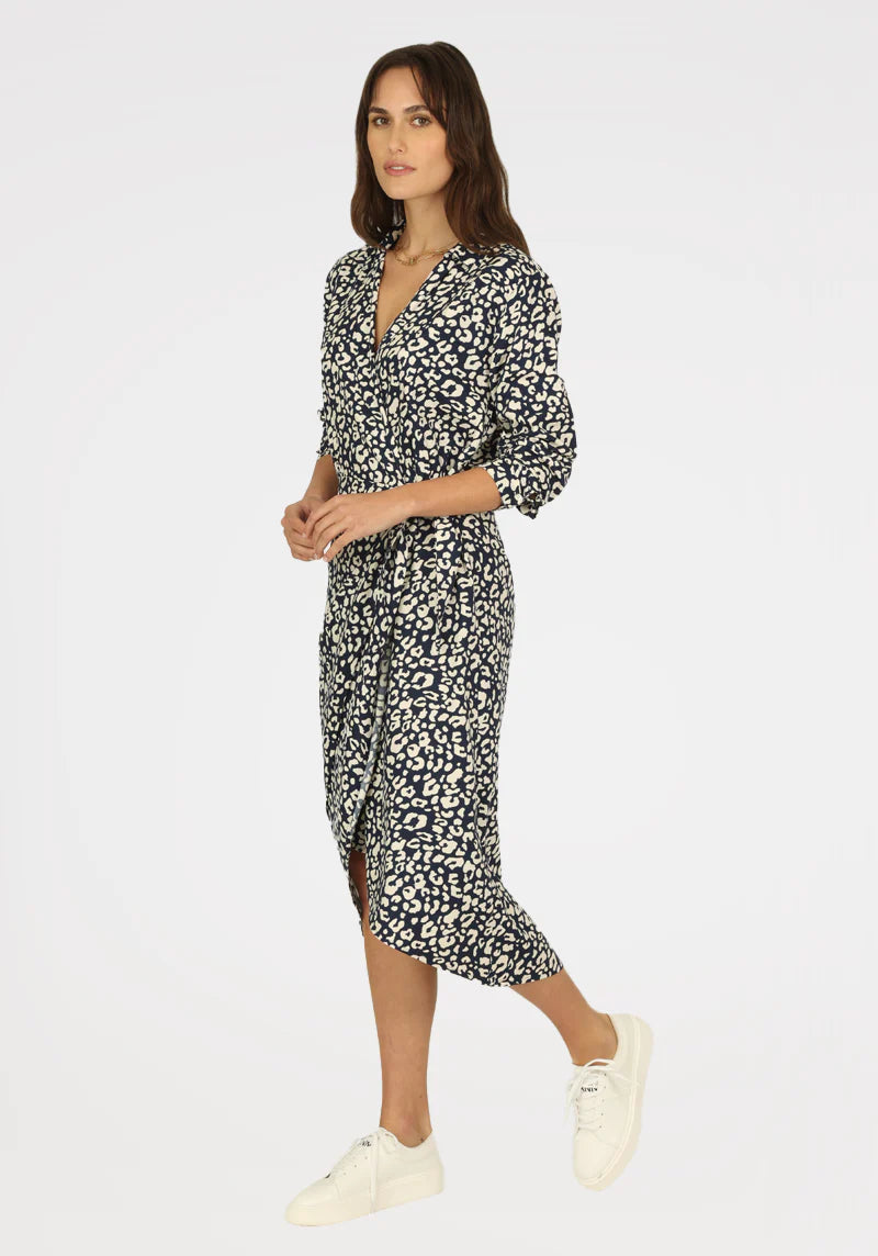 Blue and White Leopard Wrap Dress