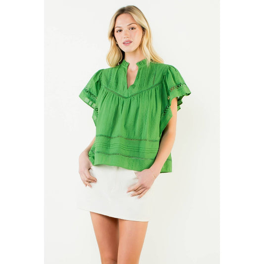 Short Sleeve Lace Detail V-Neck Top