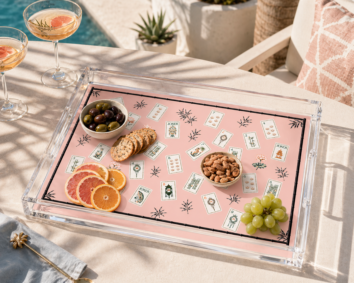 Acrylic Vanity Tray, Pink Lotus