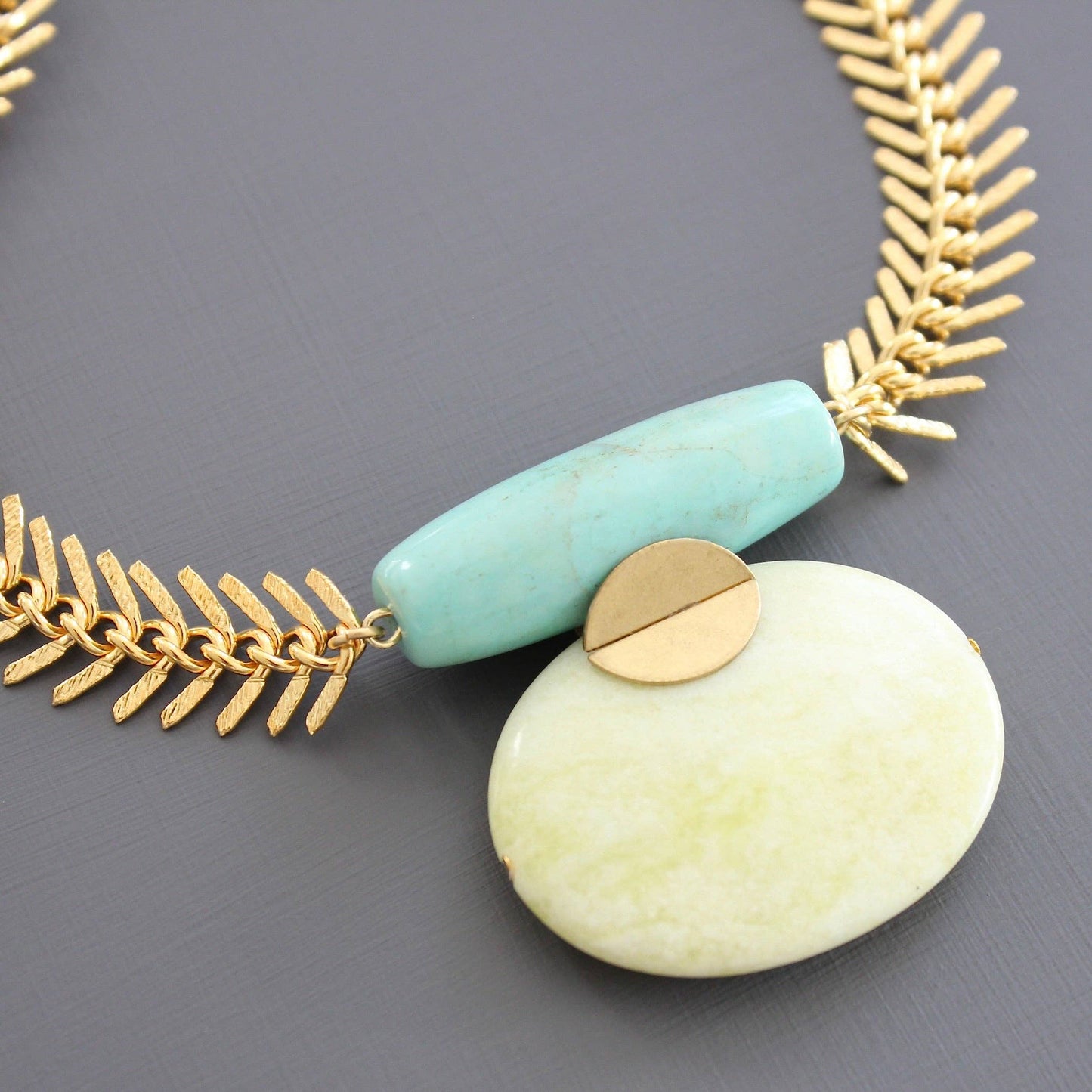 Turquoise and lemon herringbone necklace