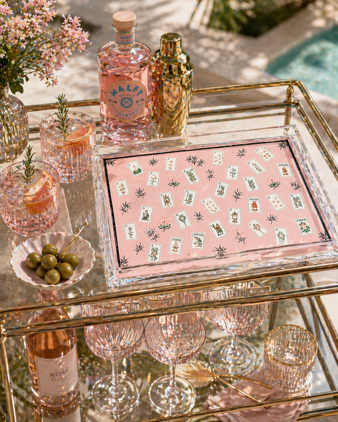 Acrylic Vanity Tray, Pink Lotus