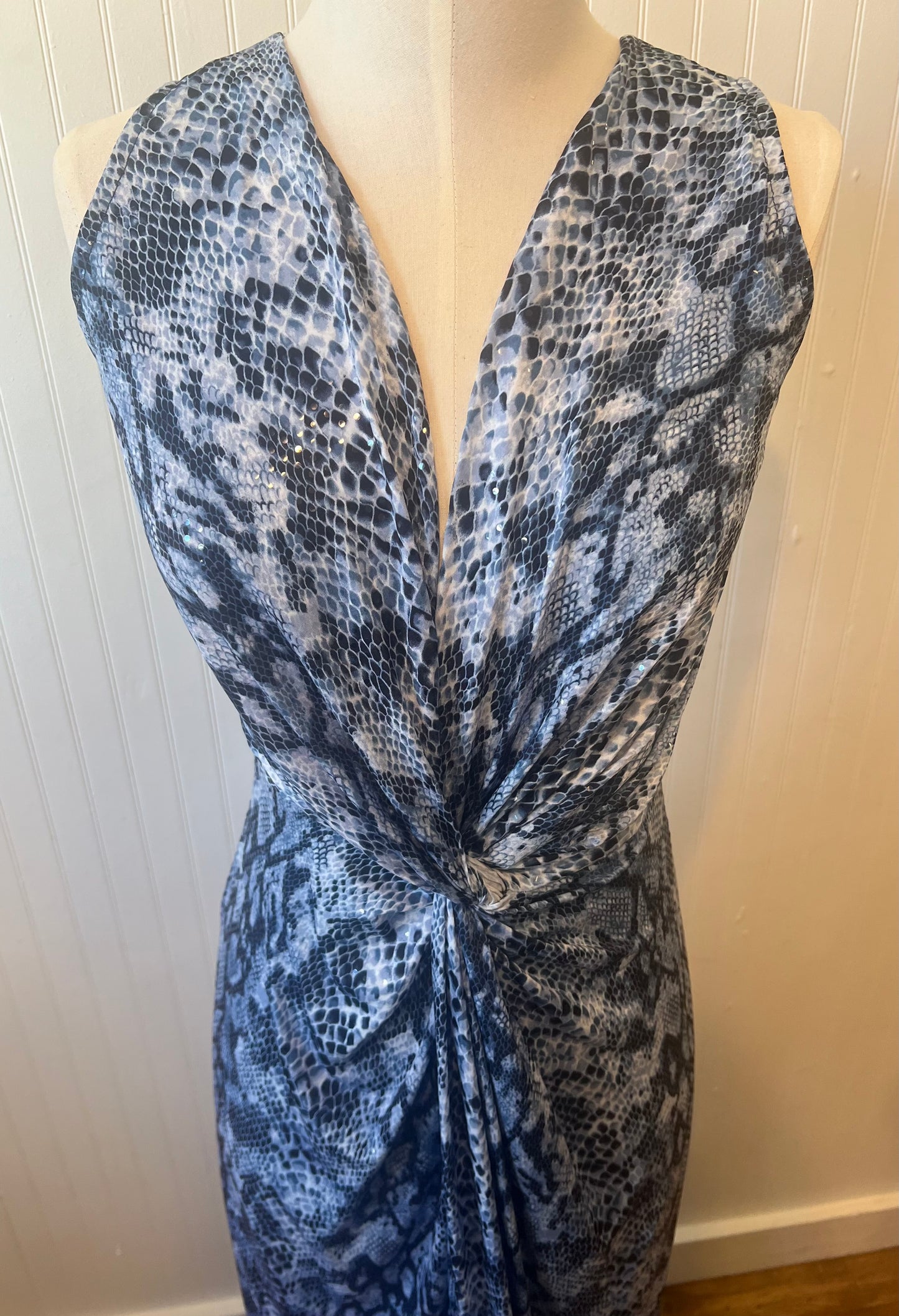 Snake Skin Print Sequin Twist Front Dress