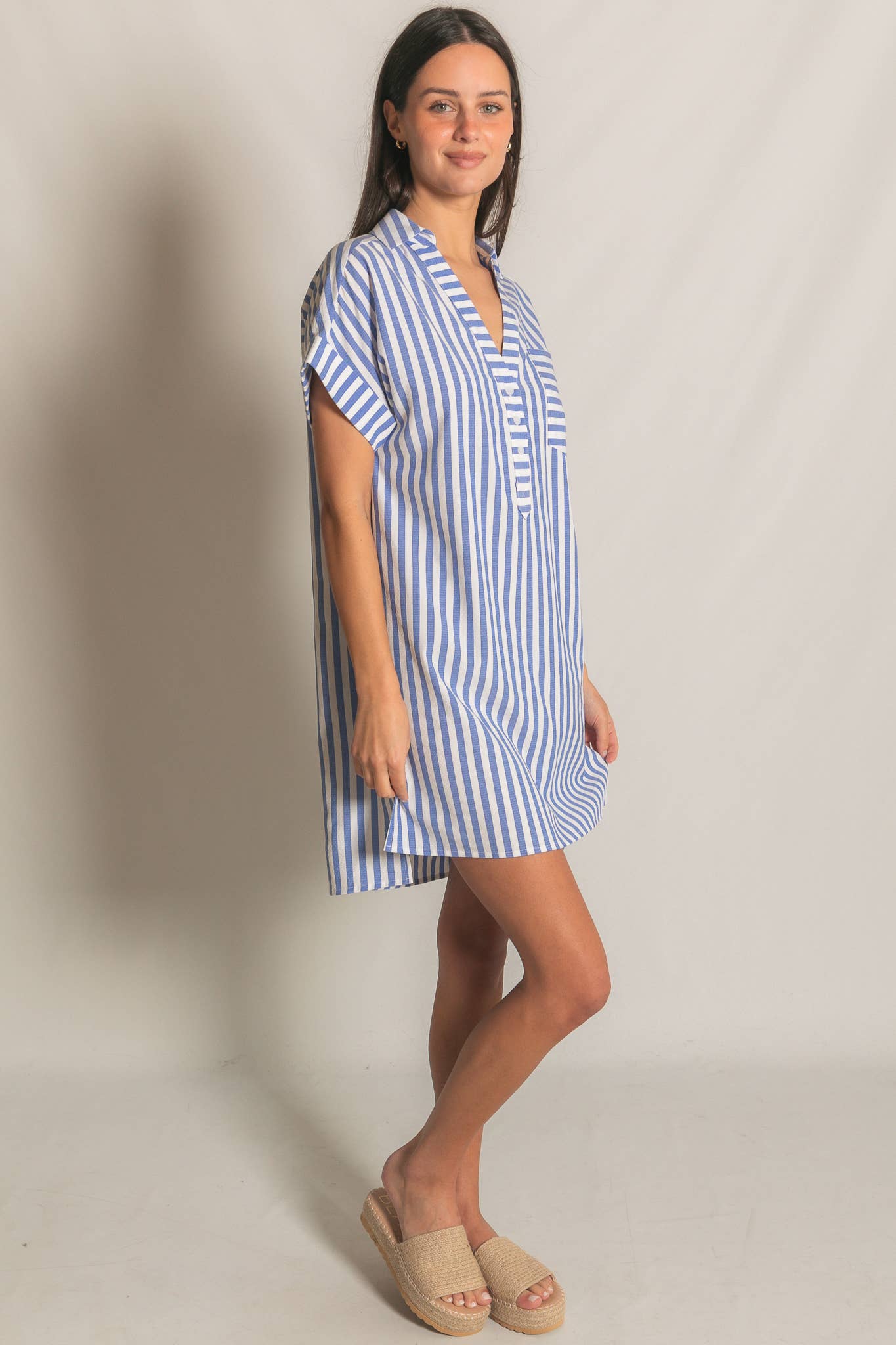 Stripe Short Sleeve Shirt Mini Dress