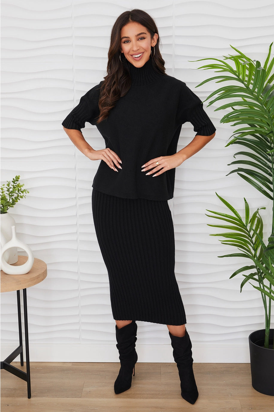 Rib Contrast Short Sleeve Knit Top