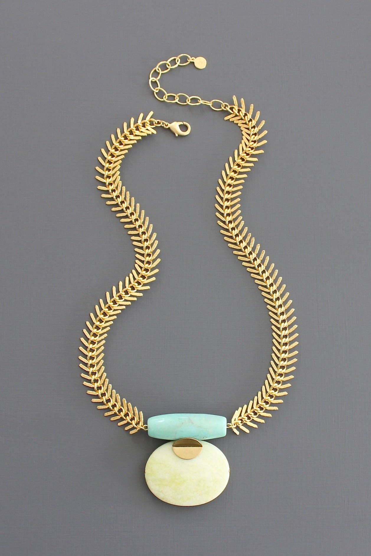 Turquoise and lemon herringbone necklace
