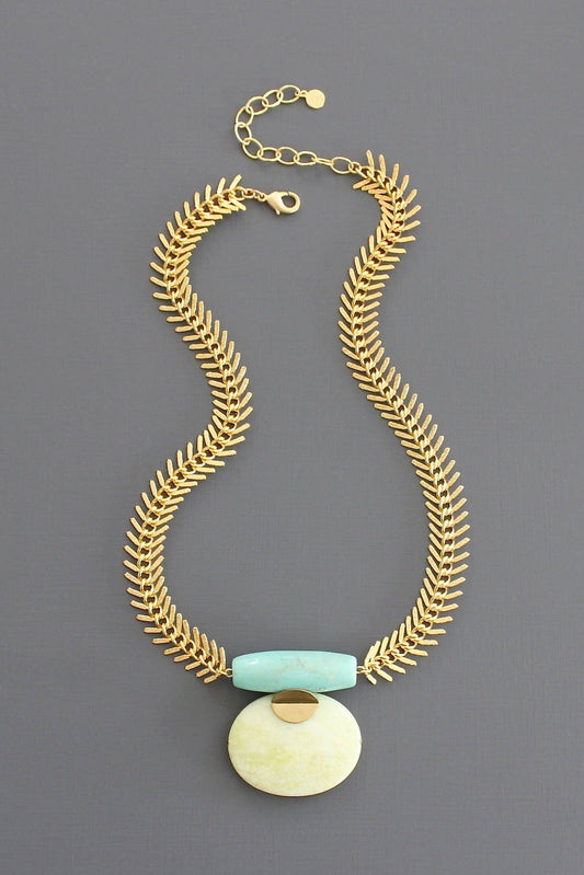 Turquoise and lemon herringbone necklace