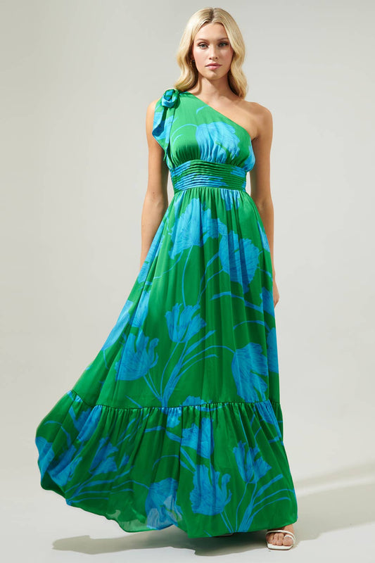 Seamoss Floral One Shoulder Maxi Dress