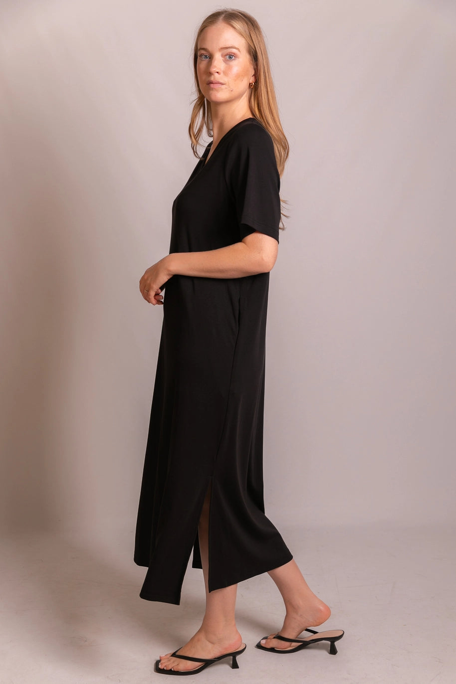 Knit Cotton V Neck Dress