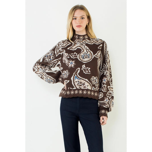 Pattern Sweater with Scallop Detail
