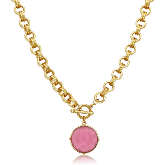 Cabochon Pink Pendant Necklace