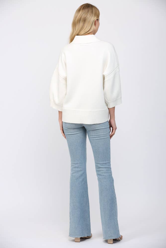 Striped V Neckline 3/4 Sleeve Sweater