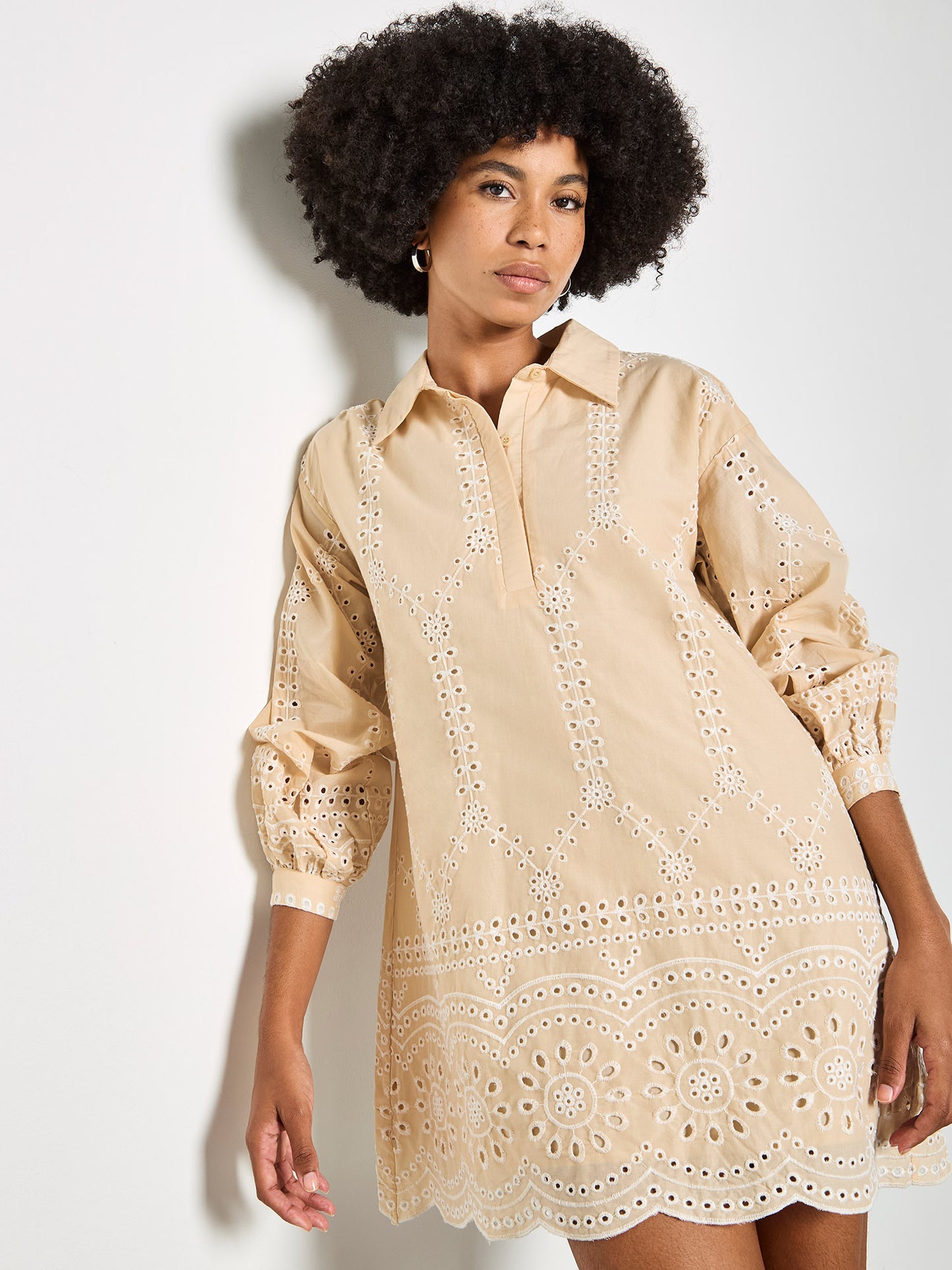 Broderie Swing Shirt Dress