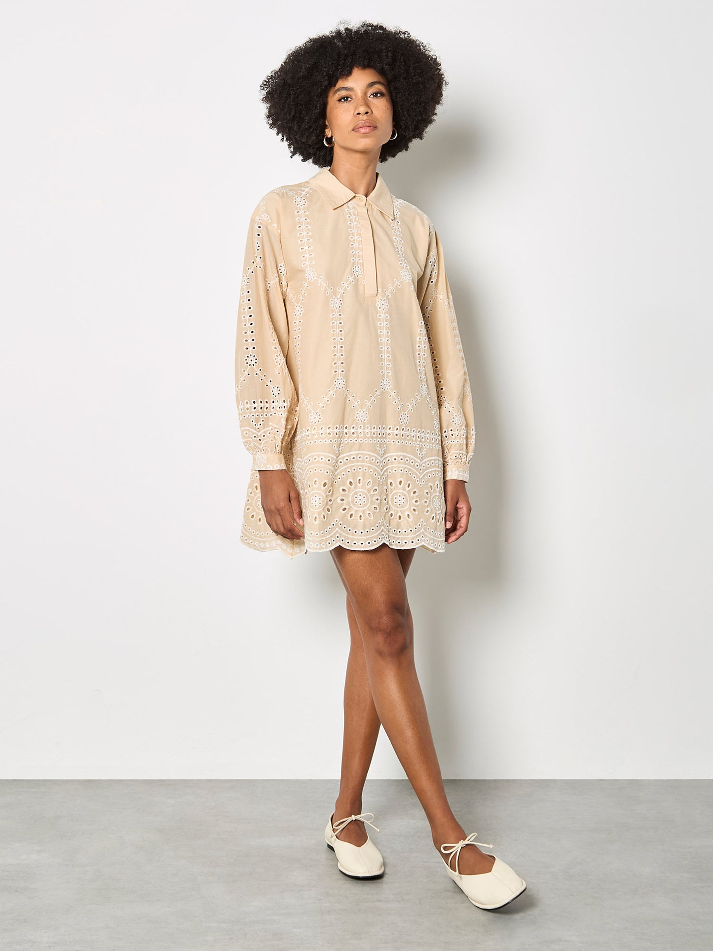 Broderie Swing Shirt Dress