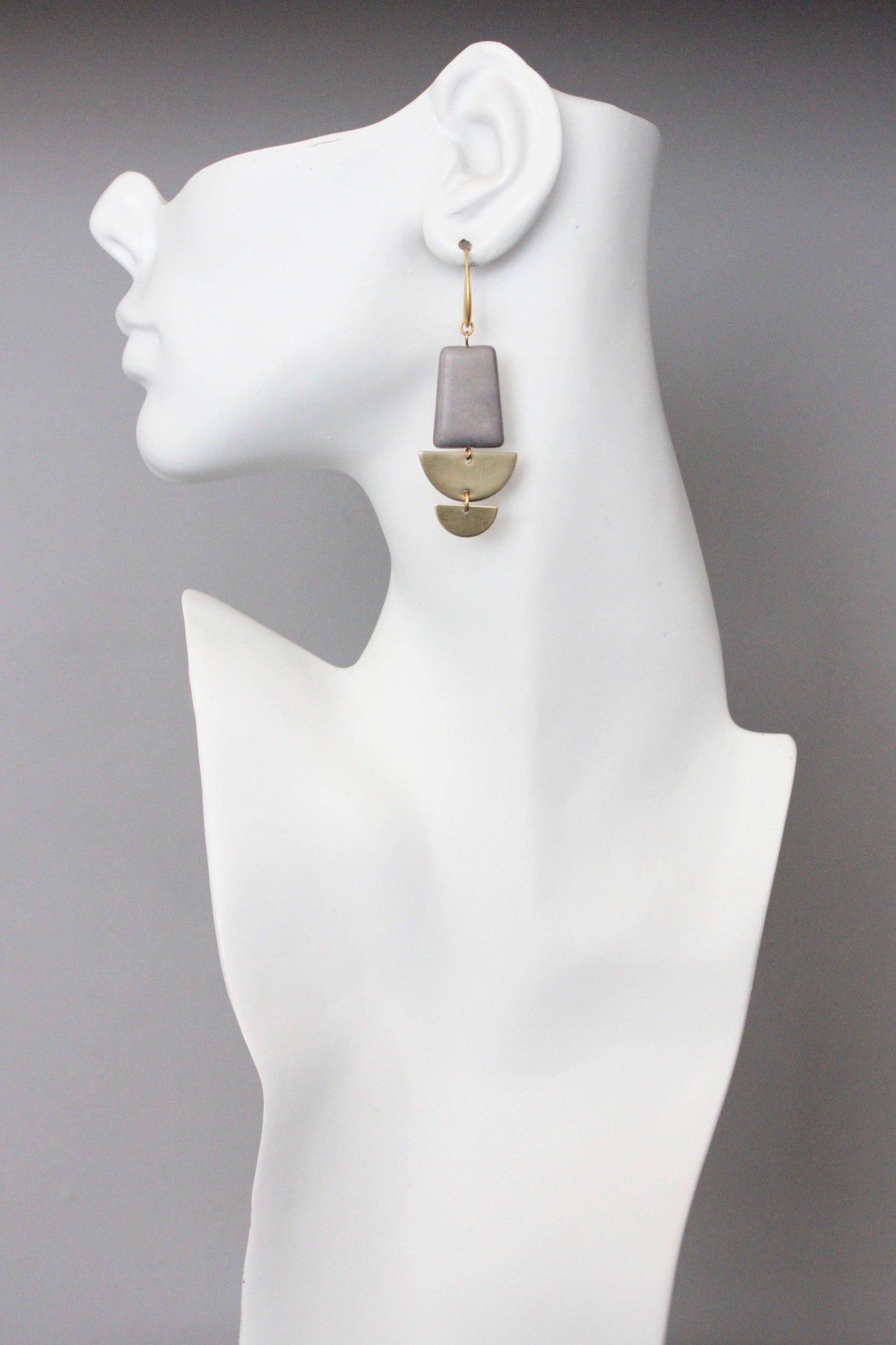 Geometric gray and brass earrings