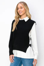 wyatt  cotton pleated shirt with knitted sweater