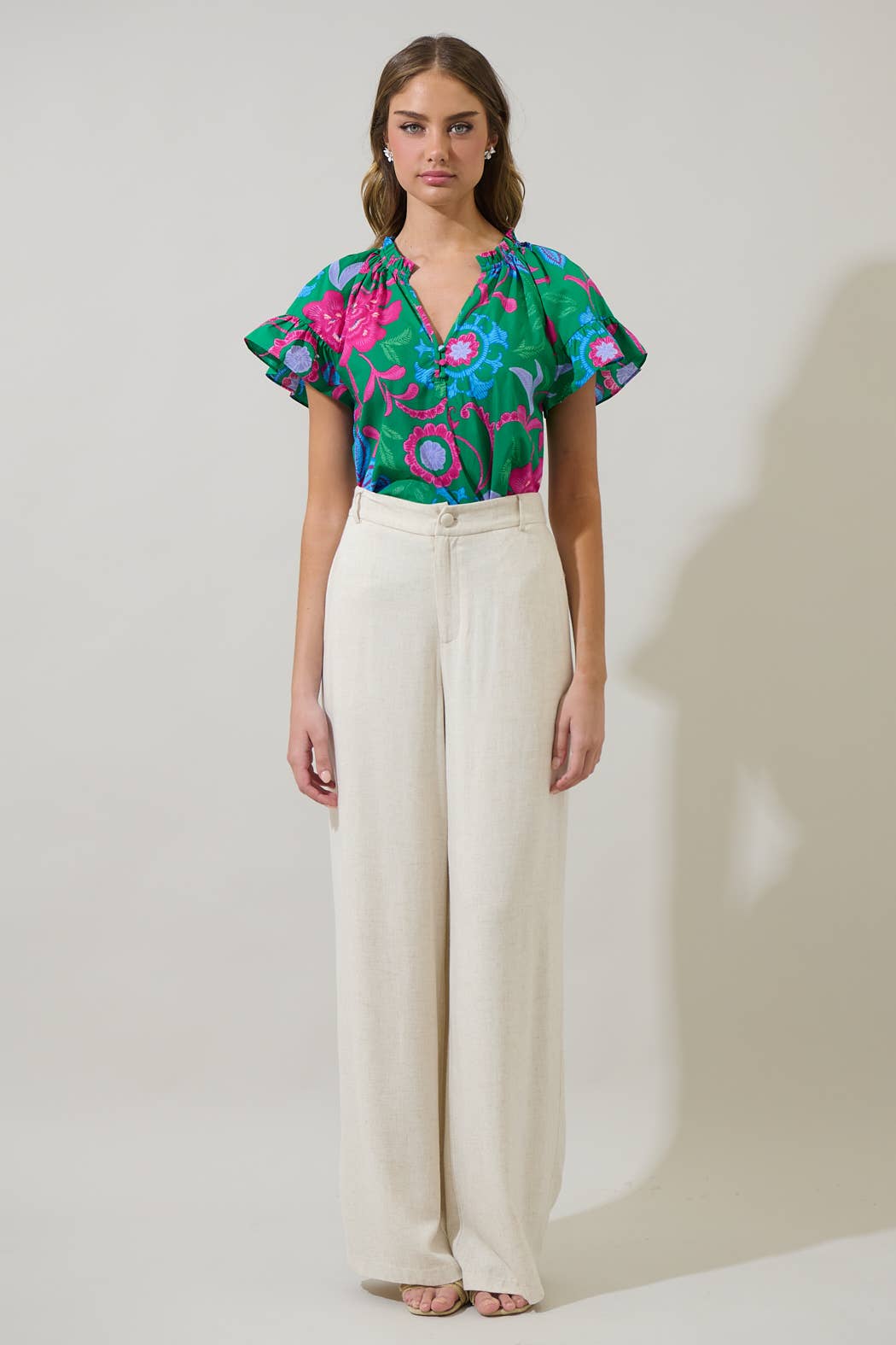 Cabina Floral Macy Ruffle Top