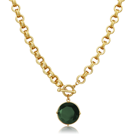 Cabochon Emerald Green Pendant Necklace