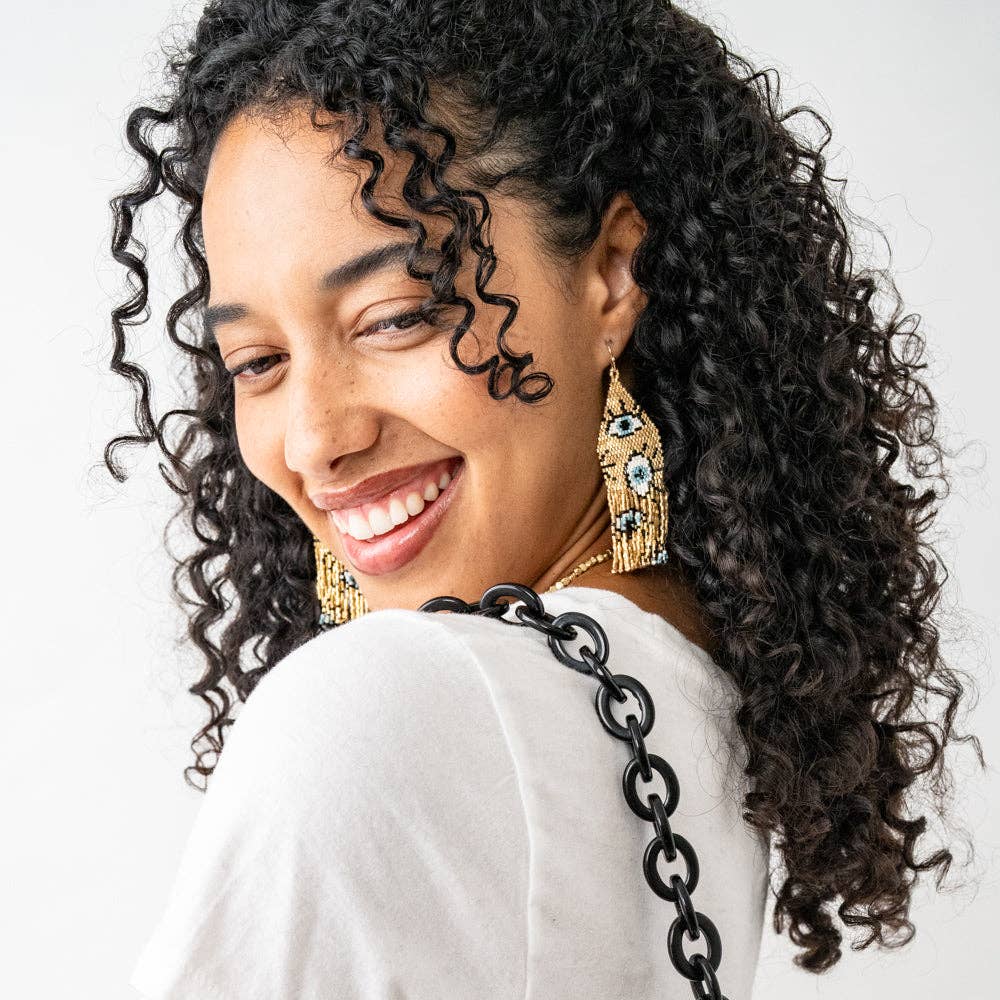 Delilah Evil Eye Beaded Fringe Earrings