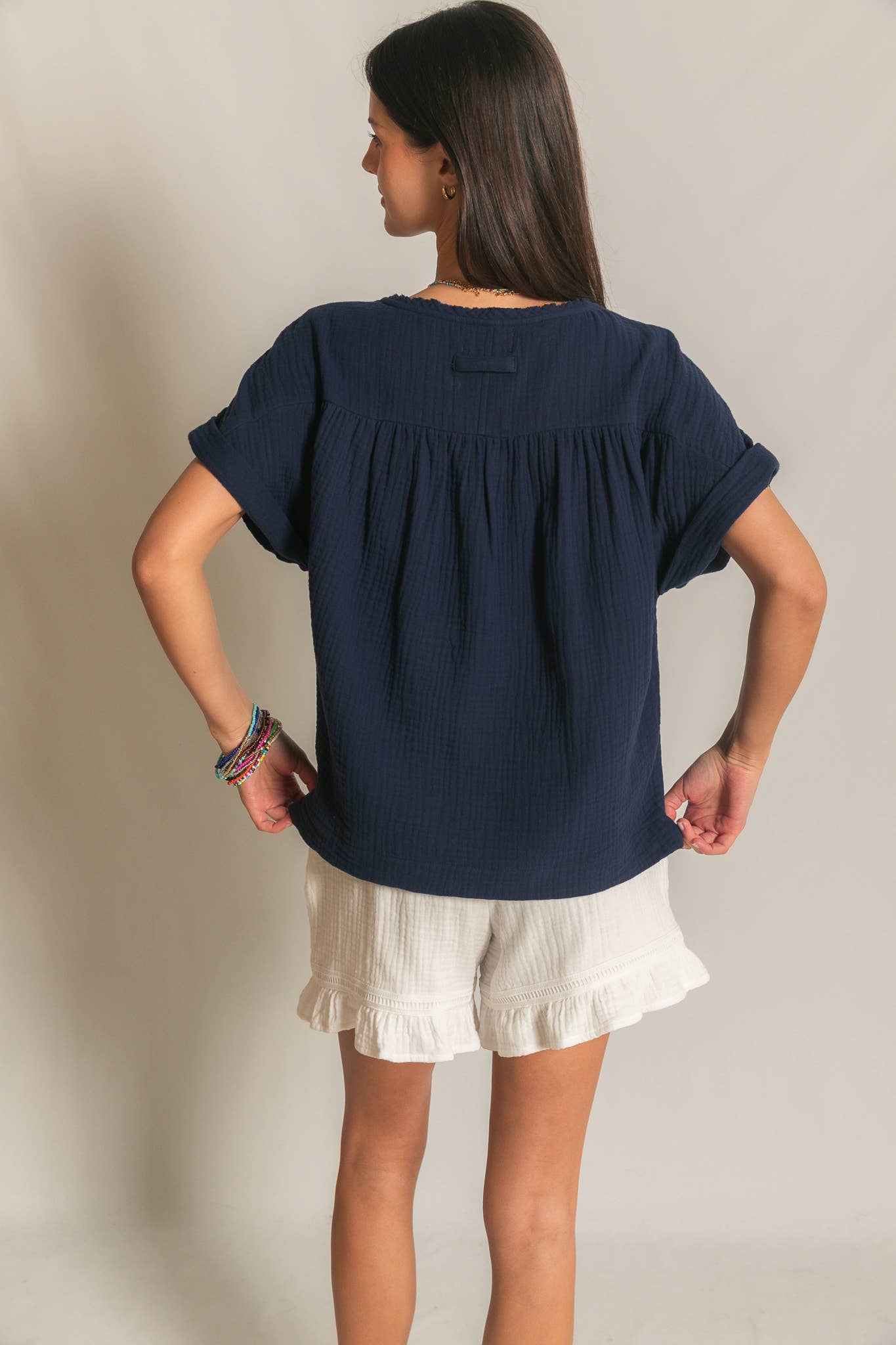 Cotton Gauze Capped Sleeve Top