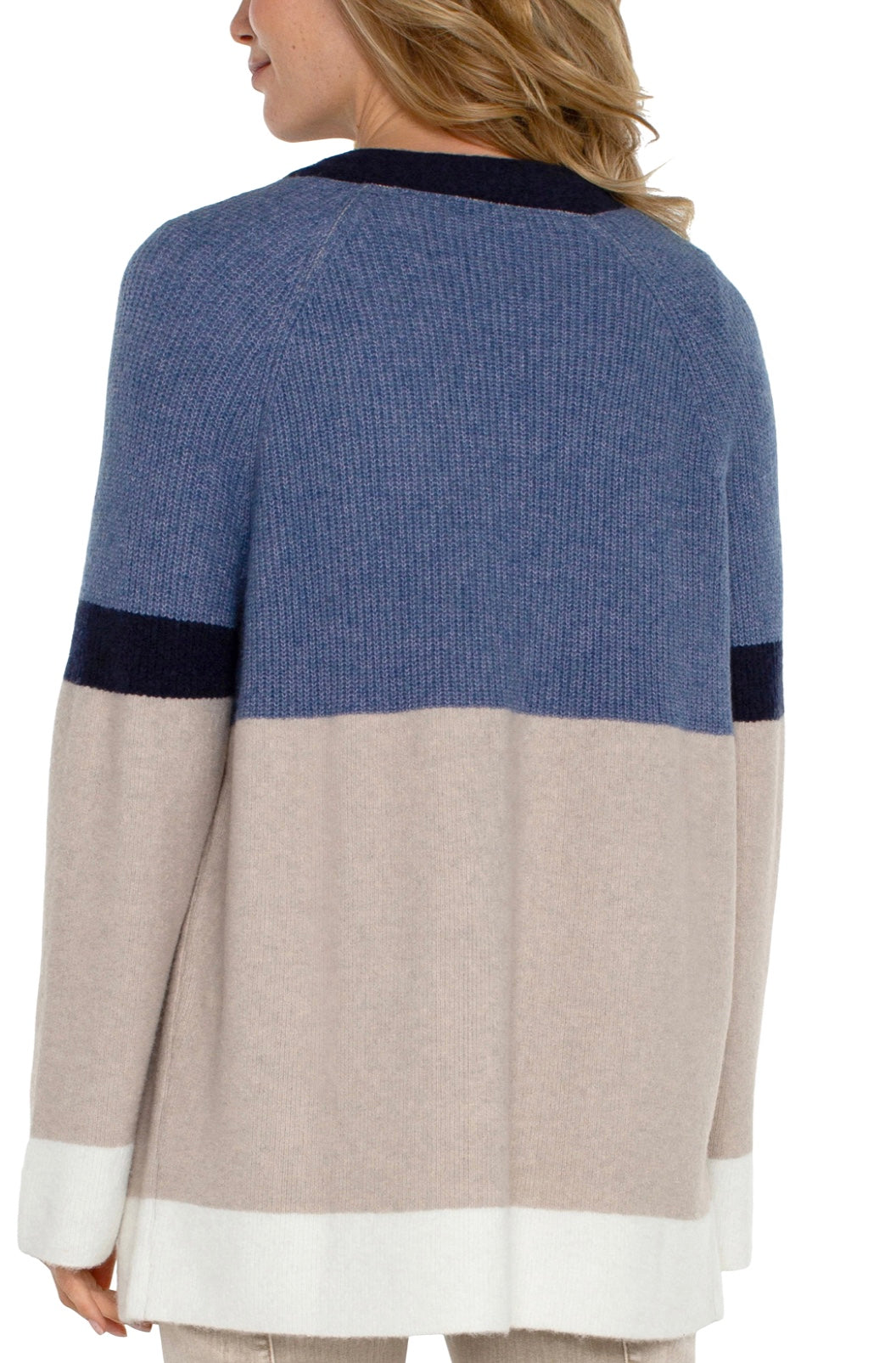 Open front color block sweater